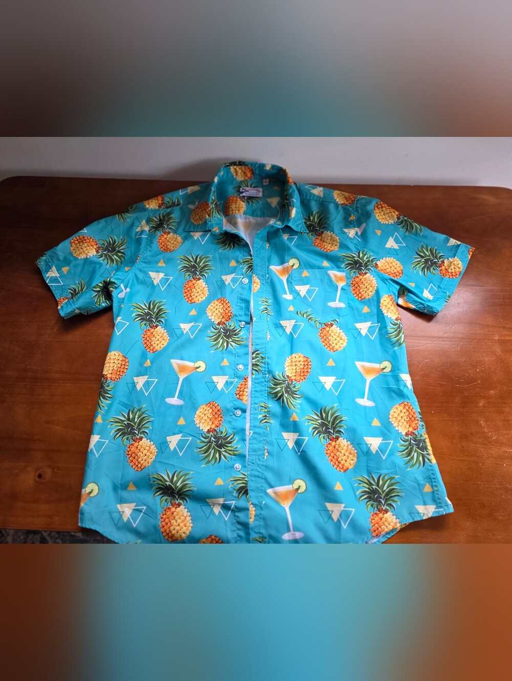 Men's Pineapple Print Short-Sleeve Shirt - Turquoise